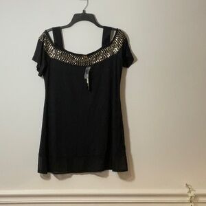 Belldini Black and Gold Embellished Blouse